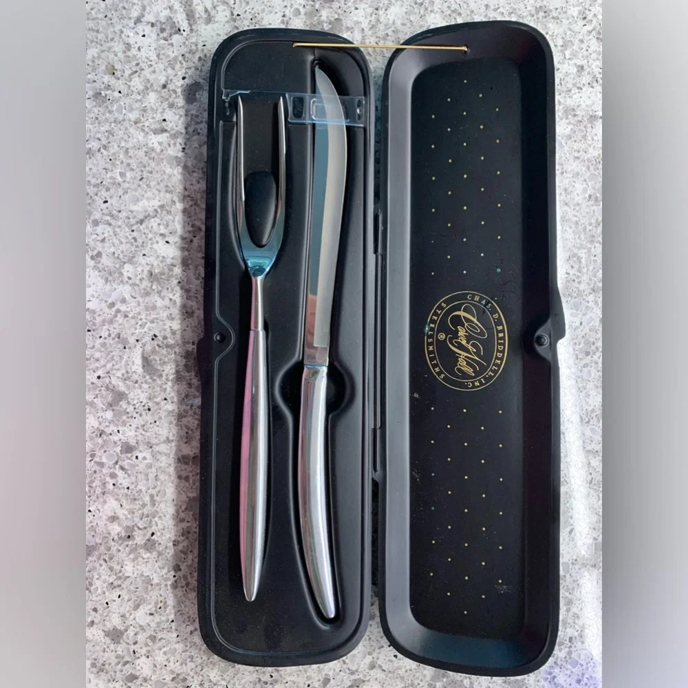 🍽️✨ Vintage 1960s Chas. D. Briddell Carvel Hall Stainless Steel Carving Set ✨🍽